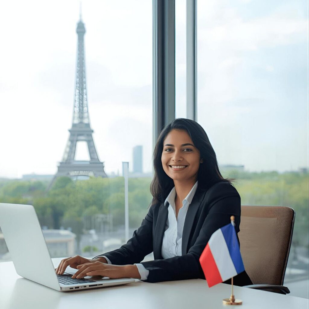 Remote worker on a laptop at home in France